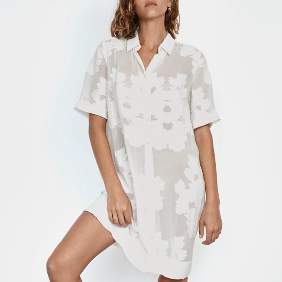 ARITZIA | WILFRED HEMISTICHE DRESS SHEER FLORAL DESIGN EMBROIDERY TUNIC BUTTONS - Picture 3 of 14